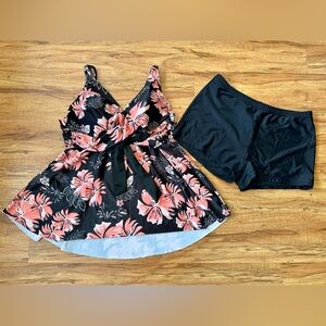 Tropical Floral Black and Pink Bikini Set